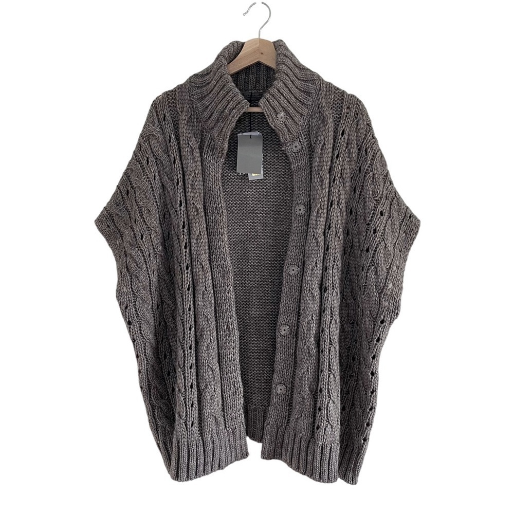 Anthropologie Chunky Cable Knit Cardigan - Gray